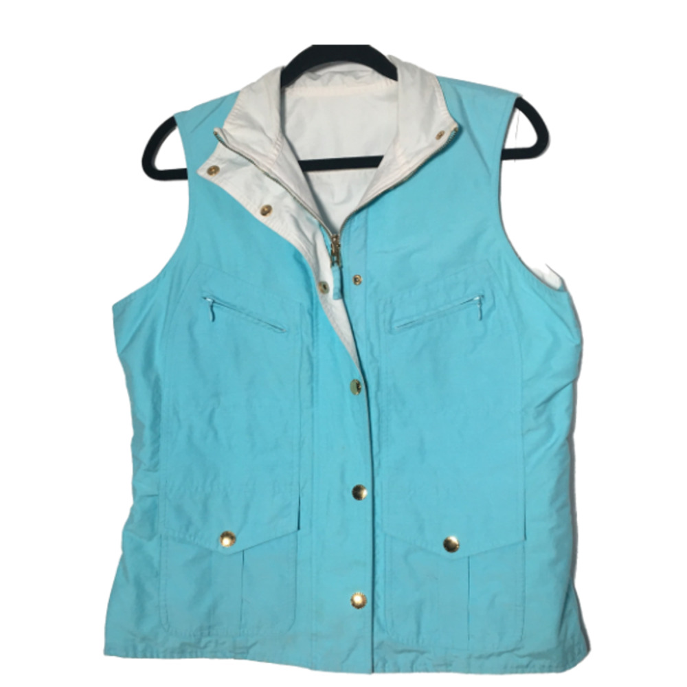 Lauren Ralph Lauren Blue and White Reversible Cotton Nylon Vest Size Large